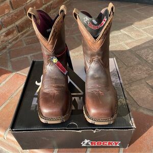 Rocky Brown Leather Work Booties with Maroon Lining